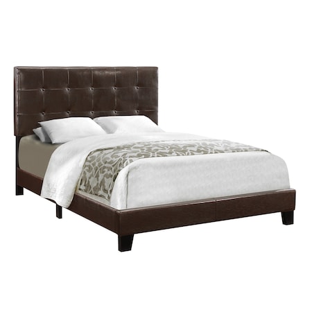 Monarch Specialties Bed, Full Size, Platform, Bedroom, Frame, Upholstered, Pu Leather Look, Wood Legs, Brown I 5922F